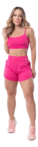 Conjunto Short Duplo Academia Feminino Rota D'água Poliamida Violeta Lisa M