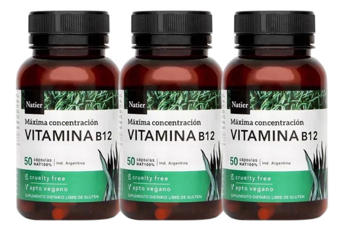 Suplemento Vitamina B12 Vegana Natier 50 Cápsulas Pack X3