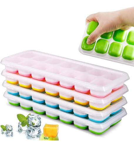 Forma De Gelo Cubo Com Tampa Rígida Flexível Fundo Silicone