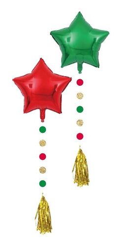 Imagen 1 de 2 de Globos Estrella Navidad Decoracion Navidad 56cm Borlas X2uni