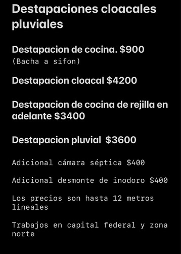 Imagen 2 de 2 de Destapaciones Cocinas Baños Cloacas Capital Y Zona Norte