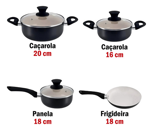 Jogo Conjunto De Panelas Cerâmica Antiaderente Com 4 Peças