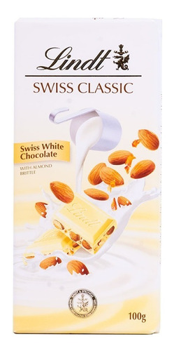 Chocolate Lindt Barra Swiss Clásicos Blanco Almendras Suiza