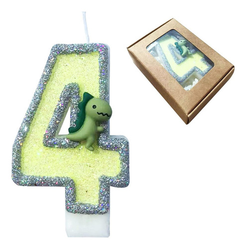 Dinosaurio Número 4 Vela De Cumpleaños Glitter 3d Design De