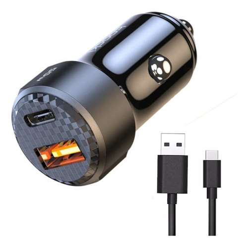 Carregador Turbo Veicular 50w Carga Rápida + Cabo Usb Tipo C