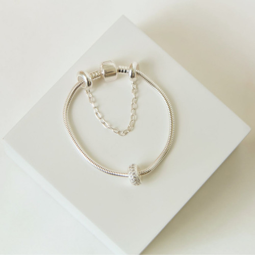 Kit Pulseira Berloque Tambor + Separador Cristal Prata 925