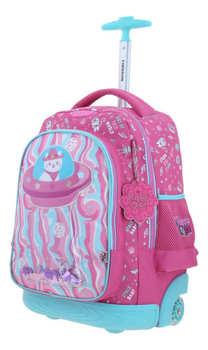 Mochila Happy Girl Ajua Primaria Con Carro Hg70161-p Color Rosa