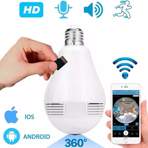 Camara Bombillo Ip Wifi 1080p 360º Modo Nocturno + Memo 64gb