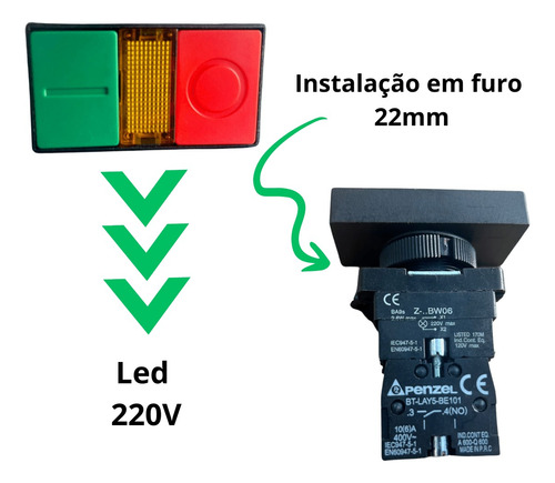 Botao Duplo Iluminado 22mm 1na+1nf Com Led 220v