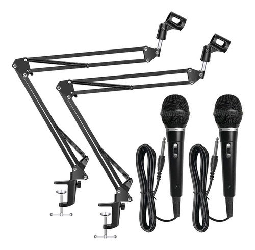 Kit 2 Microfone Dinâmico Mxt Com Suporte De Mesa Articulado Cor Preto e Preto