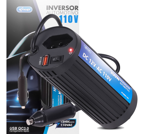 Inversor 12v Para 110v 200w Conversor De Tensão Usb 3.1 Knup