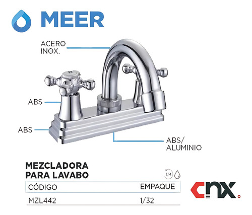 Mezcladora Para Lavabo Cnx Meer Mzl442