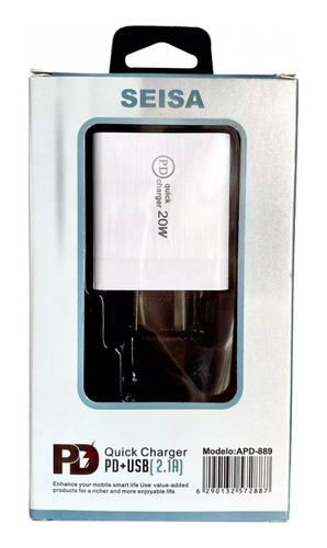 Enchufe Cargador Carga Rapida 20w Usb 3.0 2.1 A + Usb C Pd Color Blanco