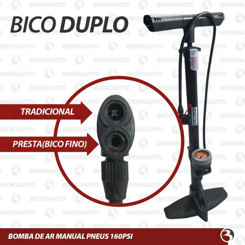 Imagem 3 de 6 de Bomba De Ar Manual Pneus Carro Moto Bicicleta 160psi Starfer