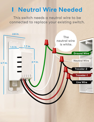 Interruptor De Luz Inteligente Meross De 3 VĂas Compatible C