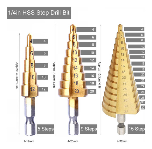 Broca Hss Step, Revestida, Cortadora De Madera Y Metal, Métr