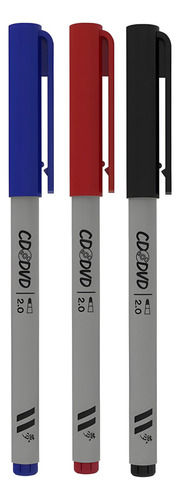 Marcador Newpen Permanente Cd-dvd 2.0mm 3 Cores Cor Azul, Preto E Vermelho