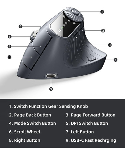 Mouse Vertical Ergonómico, Mouse Óptico Inalámbrico Bluetoot