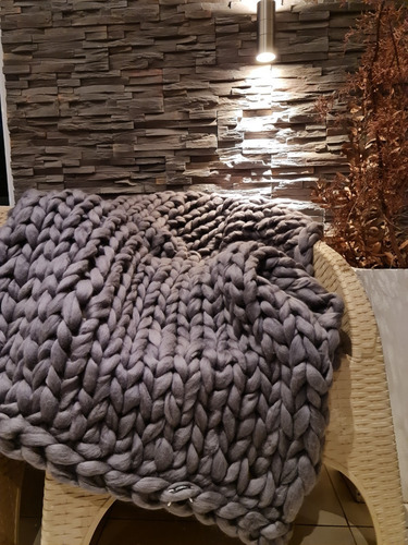 Imagen 4 de 8 de Manta Xxl Nórdica 1,80x0,50 Pie De Cama Artesanales Gris C