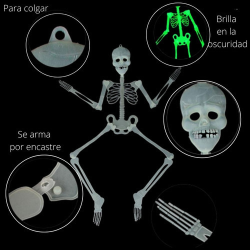Imagen 3 de 3 de Esqueleto Colgante Glow 30 Cm Brilla Guirnalda Halloween