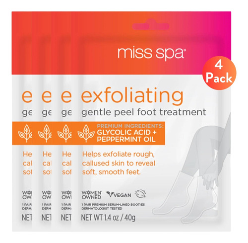 Miss Spa Mascarilla Exfoliante Para Pies, Paquete De 4 Unida