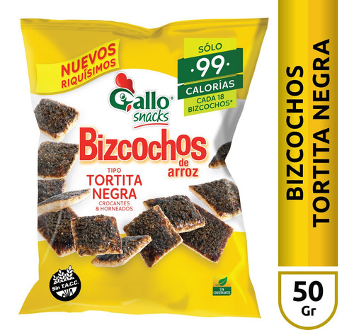 Imagen 1 de 6 de Bizcochos De Arroz Tortita Negra Gallo Snacks - Sin Tacc 