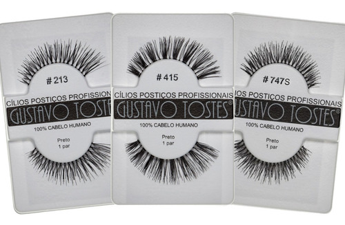 Kit 3 Cílios Postiços #213 #415 #747s Naturais Cabelo Humano