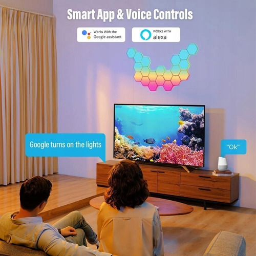 6x Rgb Wifi Voice Control Led Hexagon Light De Parede Intern