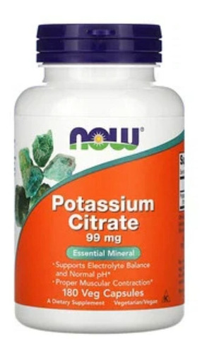 Potassium Citrate Citrato De Potássio 99mg 180 Caps - Now Sabor Sem sabor