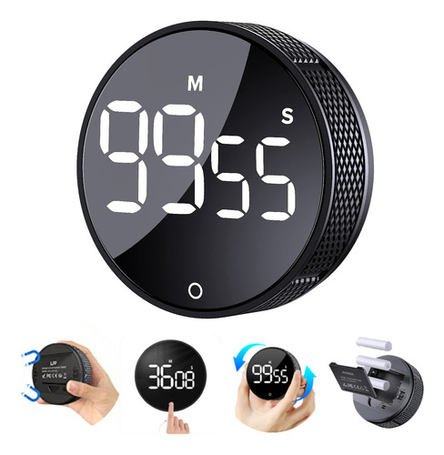 Cronómetro Magnético Digital Para Cocina, Pantalla Led Grand Negro