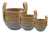 Comprar Set De 3 Cestos Canastos De Ratán Y Cuerda Tejida Beige