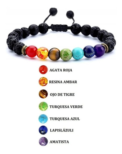 Imagen 2 de 8 de Pulsera Ajustable 7 Chakras Piedras Volcánicas Buena Energía
