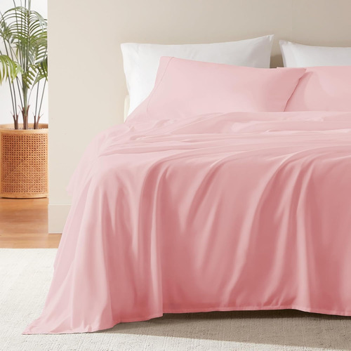 Juego De Sábanas Matrimonial Kinkete 4 Pzs Ajustables Rosa Claro Liso