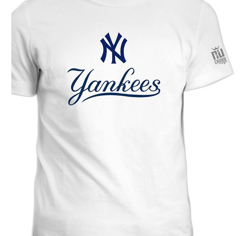 Camiseta Cuello Redondo Letras Azules Yankees Clasico Ink