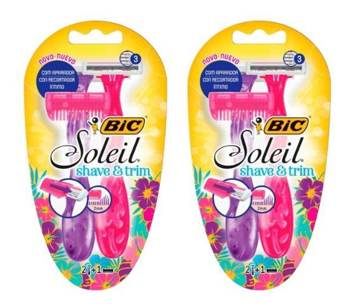 Aparelho De Barbear Bic Soleil Shave Trim Rosa/roxo C/2- 2un