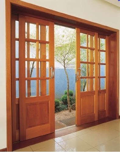 Porta Balcão De Madeira Maciça 4fls. Modelo 215x250 American Cor Coral-claro