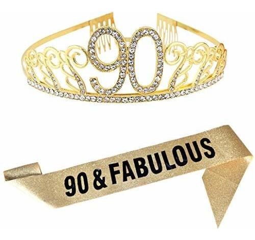 Paquetes De Fiesta - Tiara De Oro De 90 Cumpleaños Y Faja D