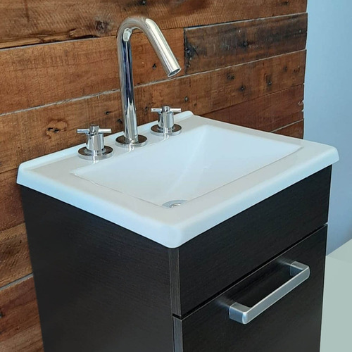 Vanitory Baño Melamina Wengue Puerta Bacha 40 Cm Colgante