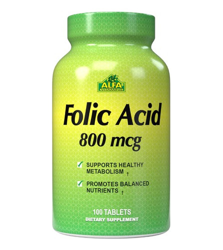 Ácido Fólico 800mcg  100 Tabletas Alfa Vitamins