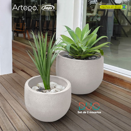 Macetas Modernas Set Duo 2 Piezas Para Exteriores Blanco White Off- Antiq De Polietileno Ultra Ligera Artego Japi Hecho En Brasil