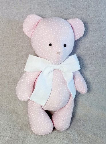 Imagem 2 de 5 de Urso Ursinho Peti Petá Tricoline Poa Rosa 30 Cm