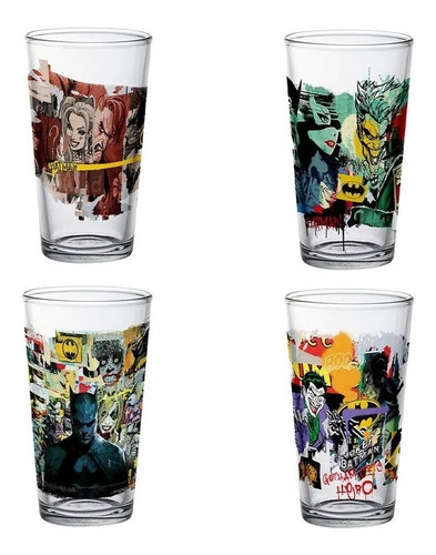 Set 4 Vasos De Vidrio Batman Dc Comics Origina Personajes