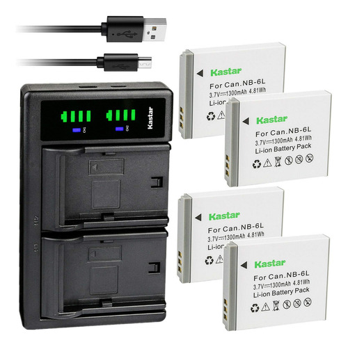 Kastar Paquete De 4 Baterías Nb-6l Y Cargador Usb Ltd2 De .