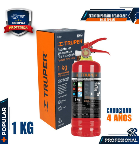 Extintor Recargable Portatil 1 Kg 100276 Truper
