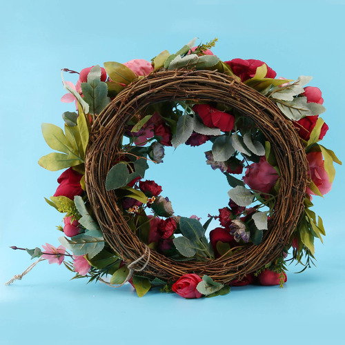 16 Inch Peony Wreath Artificial Flower Door Wreath With Gree