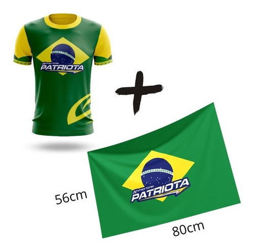 Kit Camiseta Verde E Amarelo Patriota + Bandeira Brasil