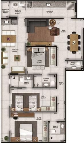 Imagem 24 de 30 de Apartamento, 3 Dorms Com 124.7 M² - Forte - Praia Grande - Ref.: Ra158 - Ra158