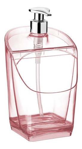 Porta Detergente Transparente Esponja Com Dosador Acrilico Cor Rosa