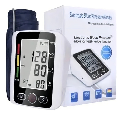 Monitor eletrônico automático de pressão arterial de braço, função de voz, cor branca