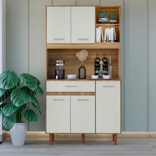 Móvel Multiuso ​Alto E Compacto Com Nichos E Compartimentos Offwhite